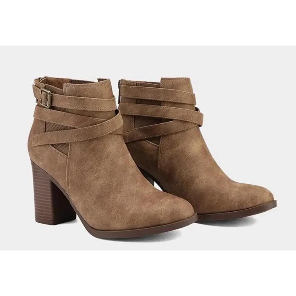 Dream Pairs Wrap Ankle Heel Boots 10 Tan NWT Ankle Booties Western Boho